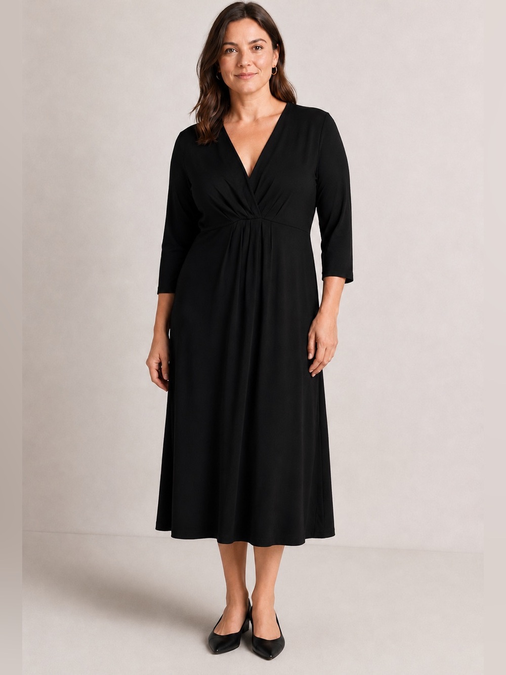BODEN Black Draped V-Neck Maxi Dress with 3/4 Sleeves Size 16 long - Picture 3 of 12